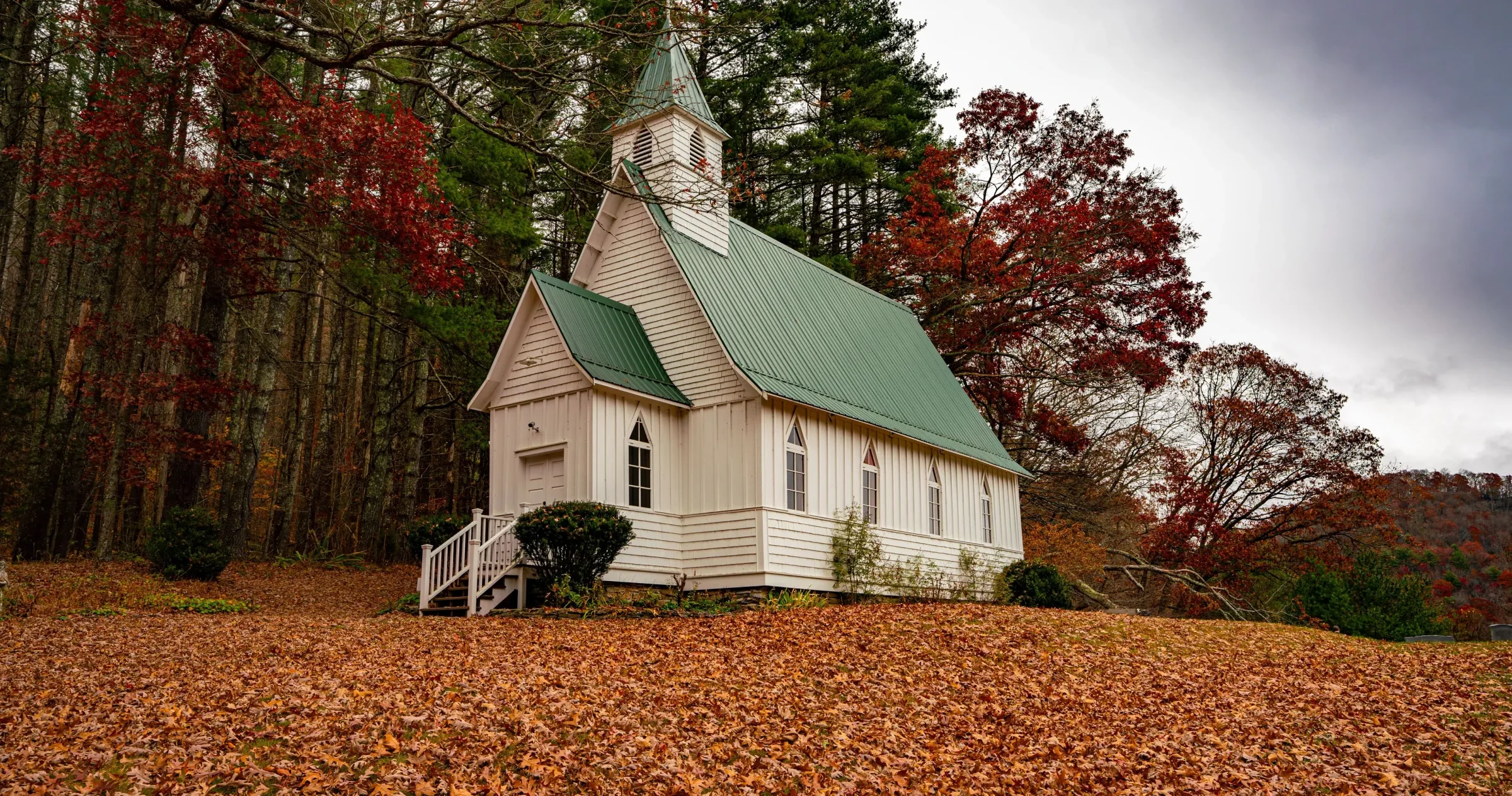 St. John's Church Episcopal Church in Valle Crucis among fall colors. 