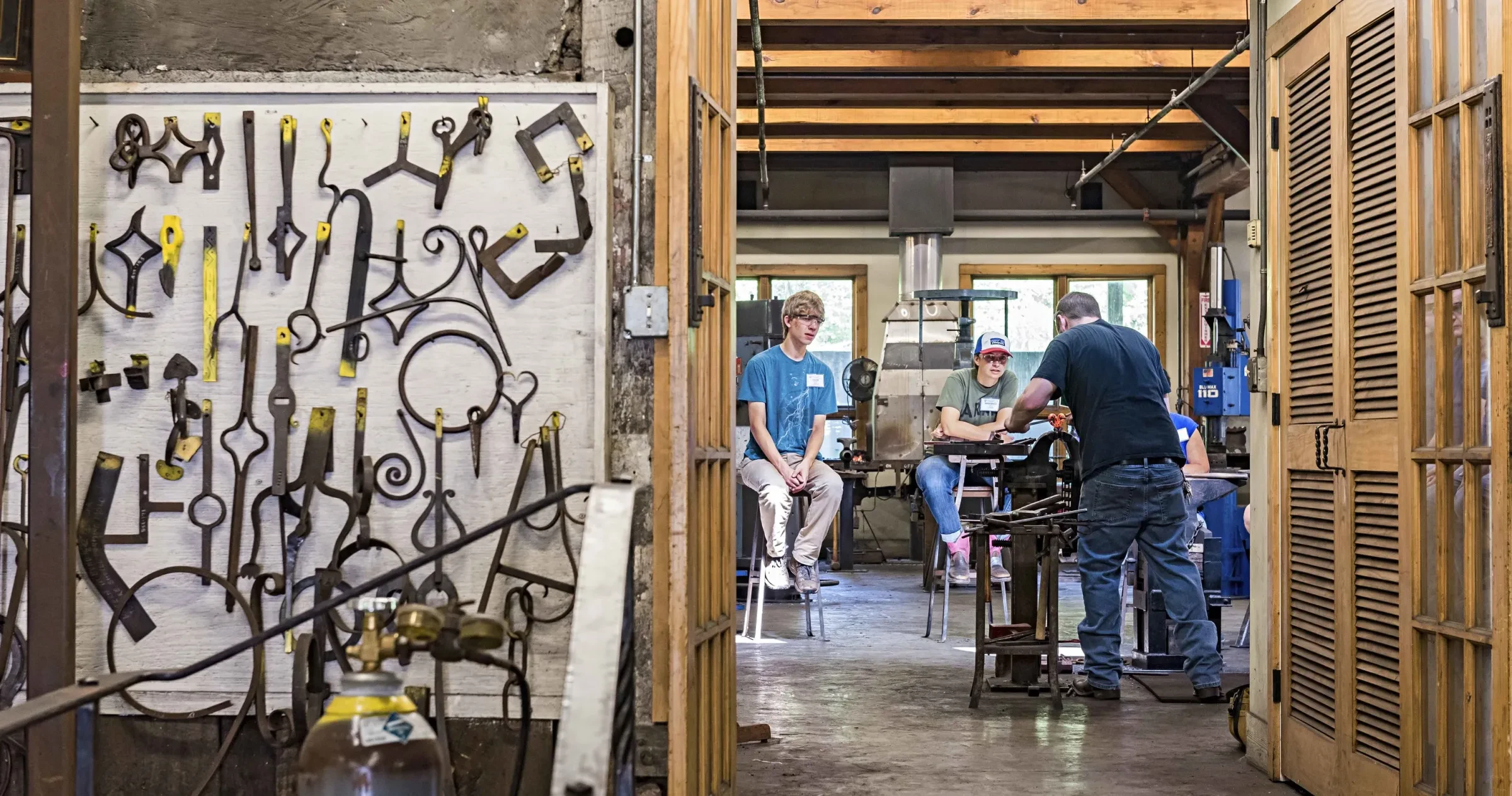 Craftsman working in shop at John C. Campbell Folk School. 