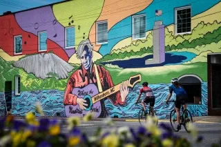 Wilkesboro NCPN Doc Watson Mural and Bikers