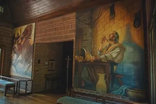 Closeup of Ben Long two frescoes at St. Paul's Episcopal Church.